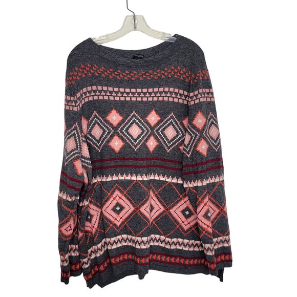 Talbots Woman Lambswool Sweater Geometric Gray Fall Plus Women 3X - Picture 3 of 10